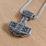 Thor's Hammer Mjolnir Necklace Silver Black Tone Viking Celtic Pendant Necklace