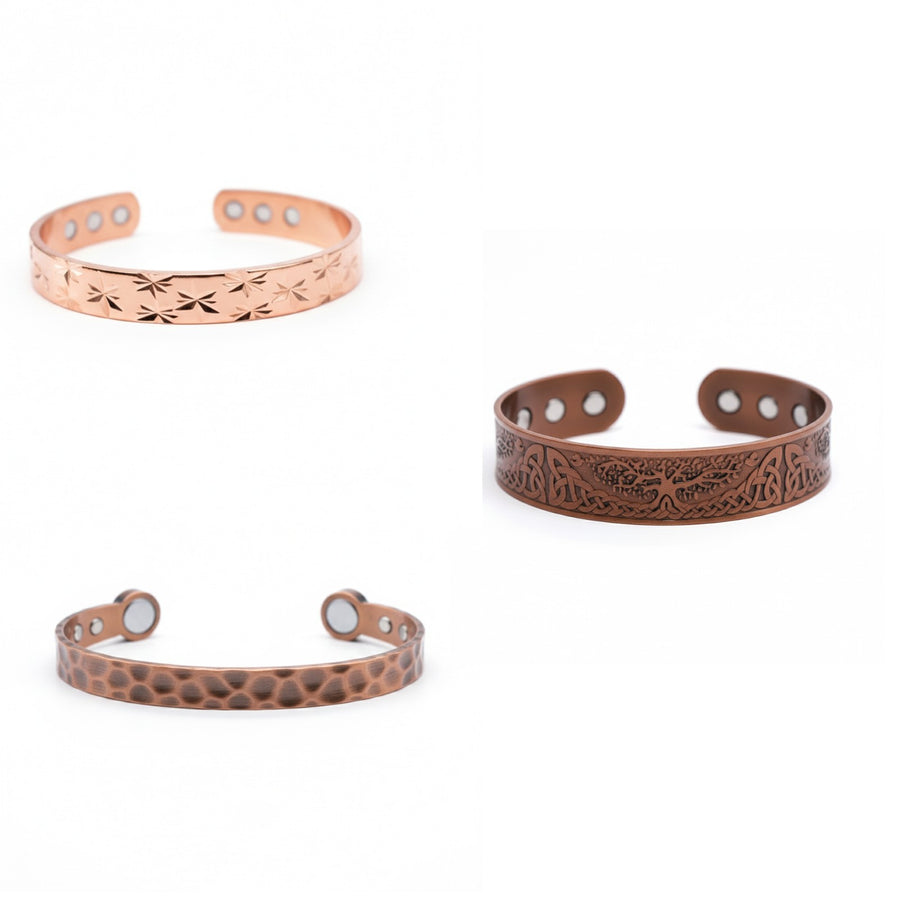 Pure Copper Magnetic Therapy Bangle | 6 Magnets | Celtic, Star, Hammered Design