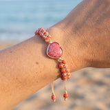 Heart Charm Beaded Bracelet Adjustable Cord Women Love Charm Bracelet Red Purple