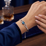 Blue Heart Bangle Bracelet Silver Tone Crystal Bracelet for Women Adjustable