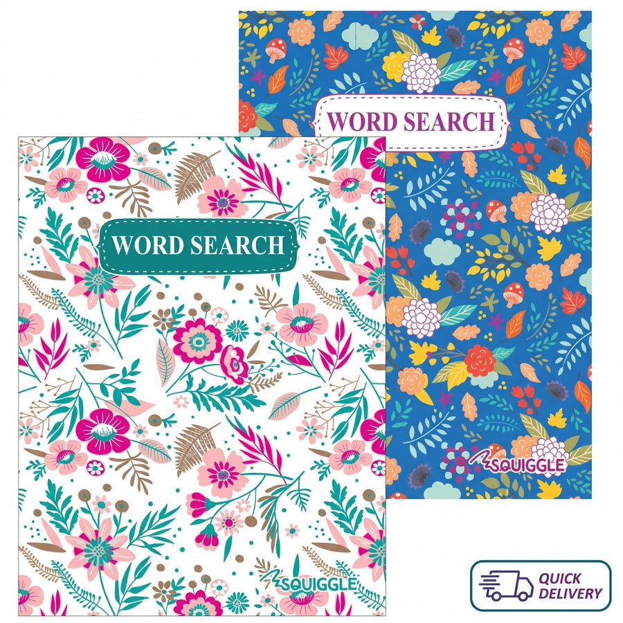 A5 Floral Wordsearch Book Travel Size For Adults & Older Kids Puzzle Books,2Pack
