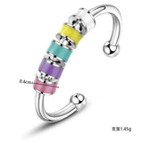Anti Anxiety Fidget Ring Stress Relief Beads Spinner 925 Sterling Silver Rings