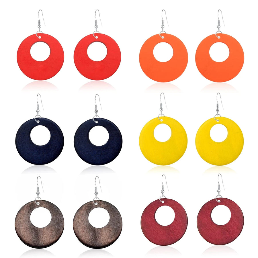 Retro Wooden Hoop Earrings Boho Dangle Drop Lightweight Colourful Women Gift UK