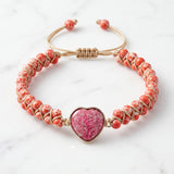 Heart Charm Beaded Bracelet Adjustable Cord Women Love Charm Bracelet Red Purple