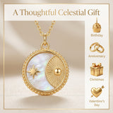 Celestial Necklace Sun Star Coin Necklace Pearl Effect Gold Tone Chain Necklace