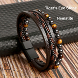 Men’s Braided Leather Bracelet Wristband Punk Beaded Surfer Wrap Gift UK