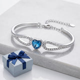 Blue Heart Bangle Bracelet Silver Tone Crystal Bracelet for Women Adjustable