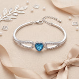 Blue Heart Bangle Bracelet Silver Tone Crystal Bracelet for Women Adjustable