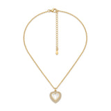 Gold Tone Heart Necklace Pearl Effect Crystal Halo Pendant Necklace Adjustable