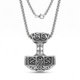 Thor's Hammer Mjolnir Necklace Silver Black Tone Viking Celtic Pendant Necklace