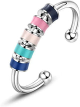 Anti Anxiety Fidget Ring Stress Relief Beads Spinner 925 Sterling Silver Rings
