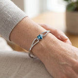 Blue Heart Bangle Bracelet Silver Tone Crystal Bracelet for Women Adjustable