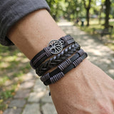 Tree of Life Bracelet Black Braided Leather Multi Strand Bracelet - Unisex