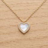 Gold Tone Heart Necklace Pearl Effect Crystal Halo Pendant Necklace Adjustable