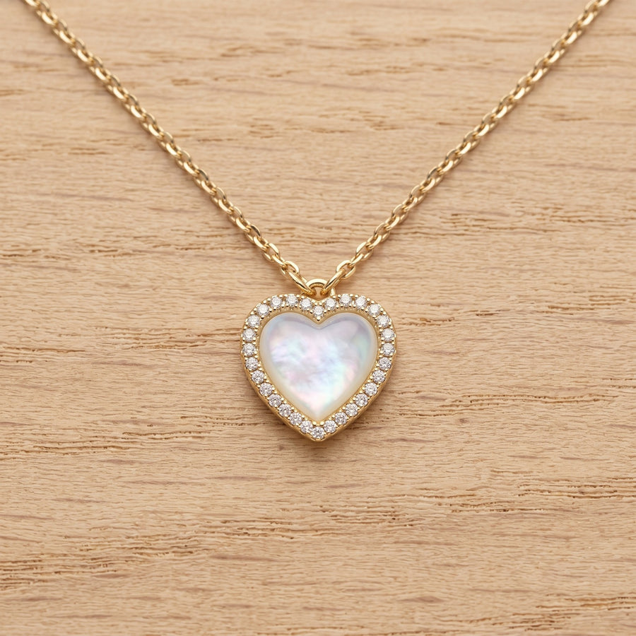 Gold Tone Heart Necklace Pearl Effect Crystal Halo Pendant Necklace Adjustable