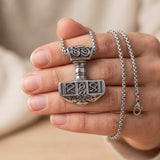 Thor's Hammer Mjolnir Necklace Silver Black Tone Viking Celtic Pendant Necklace