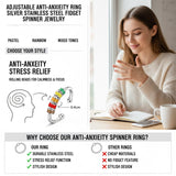 Anti Anxiety Fidget Ring Stress Relief Beads Spinner 925 Sterling Silver Rings