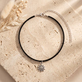 Silver Tone Sun Pendant Black Cord Choker Necklace Adjustable Boho Necklace