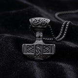 Thor's Hammer Mjolnir Necklace Silver Black Tone Viking Celtic Pendant Necklace