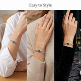 Blue Heart Bangle Bracelet Silver Tone Crystal Bracelet for Women Adjustable