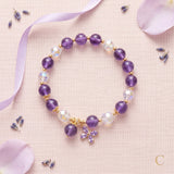 Purple Butterfly Bracelet Beaded Charm Girl Bracelet  - Gold Tone Women Bracelet