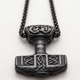 Thor's Hammer Mjolnir Necklace Silver Black Tone Viking Celtic Pendant Necklace