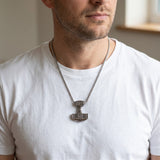 Thor's Hammer Mjolnir Necklace Silver Black Tone Viking Celtic Pendant Necklace