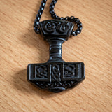 Thor's Hammer Mjolnir Necklace Silver Black Tone Viking Celtic Pendant Necklace