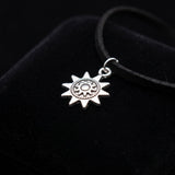 Silver Tone Sun Pendant Black Cord Choker Necklace Adjustable Boho Necklace
