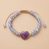 Heart Charm Beaded Bracelet Adjustable Cord Women Love Charm Bracelet Red Purple