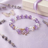 Purple Butterfly Bracelet Beaded Charm Girl Bracelet  - Gold Tone Women Bracelet