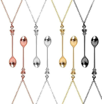 6pcs Mini Little Salt Sugar Charm Spoon Necklace Pendant in Silver Rose Gold