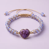 Heart Charm Beaded Bracelet Adjustable Cord Women Love Charm Bracelet Red Purple