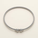 Silver Tone Twisted Wire Bangle Bracelet Open Cuff Ball Ends Adjustable Bracelet