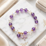 Purple Butterfly Bracelet Beaded Charm Girl Bracelet  - Gold Tone Women Bracelet