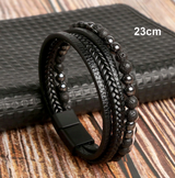 Men’s Braided Leather Bracelet Wristband Punk Beaded Surfer Wrap Gift UK