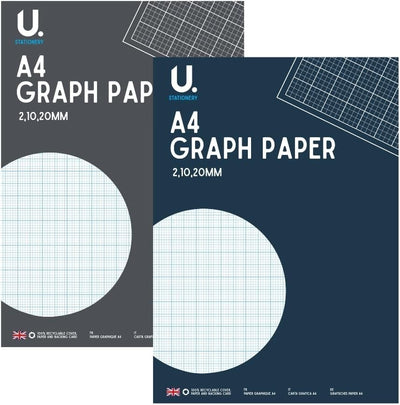 A4 Graph Paper Pad, 2mm Grid, Squared Paper for Maths - Set of 2
