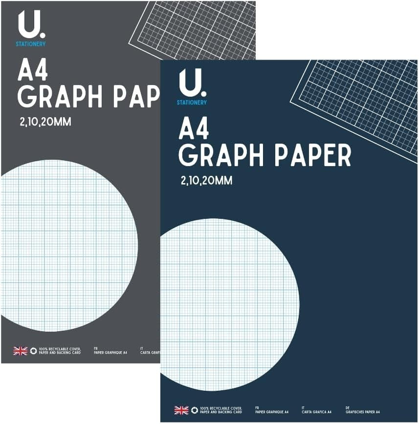 A4 Graph Paper Pad, 2mm Grid, Squared Paper for Maths - Set of 2