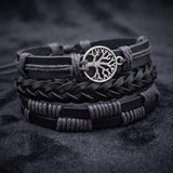Tree of Life Bracelet Black Braided Leather Multi Strand Bracelet - Unisex