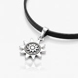 Silver Tone Sun Pendant Black Cord Choker Necklace Adjustable Boho Necklace
