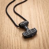 Thor's Hammer Mjolnir Necklace Silver Black Tone Viking Celtic Pendant Necklace