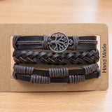 Tree of Life Bracelet Black Braided Leather Multi Strand Bracelet - Unisex