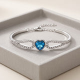 Blue Heart Bangle Bracelet Silver Tone Crystal Bracelet for Women Adjustable