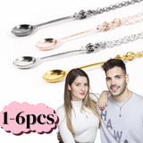 6pcs Mini Little Salt Sugar Charm Spoon Necklace Pendant in Silver Rose Gold