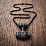 Thor's Hammer Mjolnir Necklace Silver Black Tone Viking Celtic Pendant Necklace