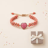 Heart Charm Beaded Bracelet Adjustable Cord Women Love Charm Bracelet Red Purple