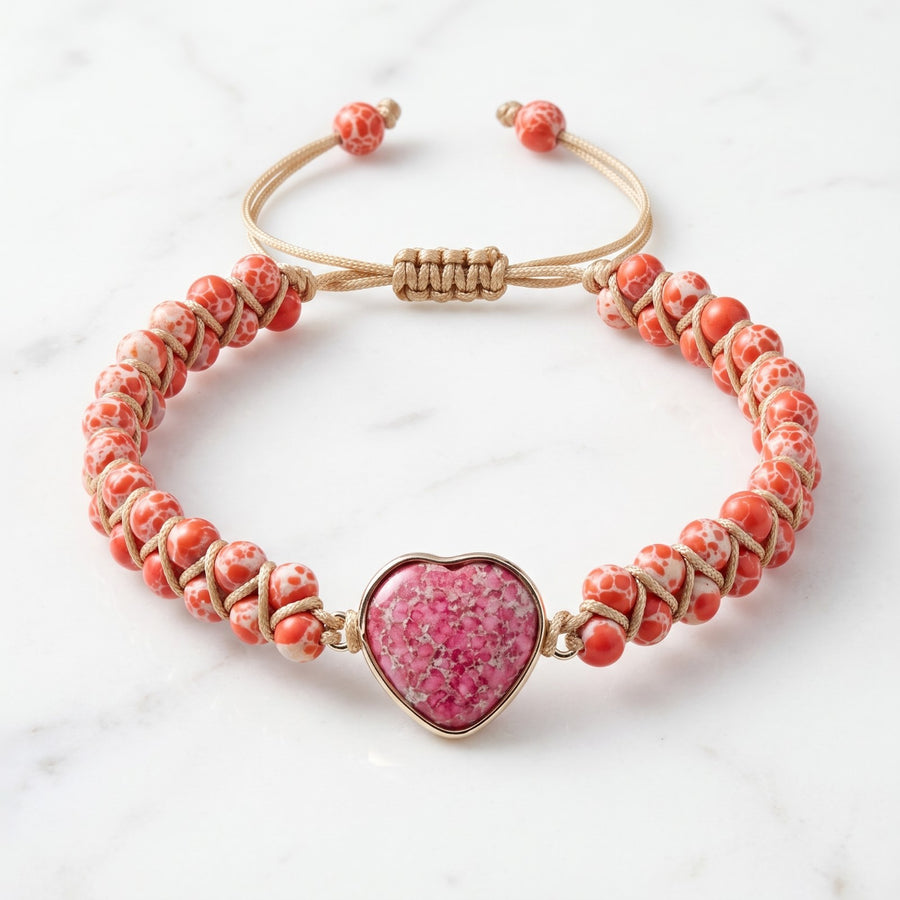 Heart Charm Beaded Bracelet Adjustable Cord Women Love Charm Bracelet Red Purple