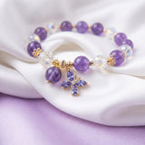 Purple Butterfly Bracelet Beaded Charm Girl Bracelet  - Gold Tone Women Bracelet