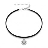 Silver Tone Sun Pendant Black Cord Choker Necklace Adjustable Boho Necklace