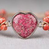 Heart Charm Beaded Bracelet Adjustable Cord Women Love Charm Bracelet Red Purple